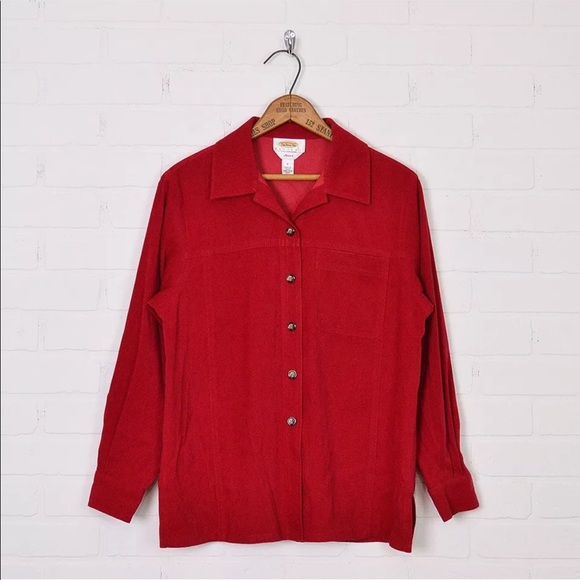 Talbots Red Faux Suede Stretch Lightweight Button Up Shirt Jacket Top PP PS P S - Picture 1 of 4
